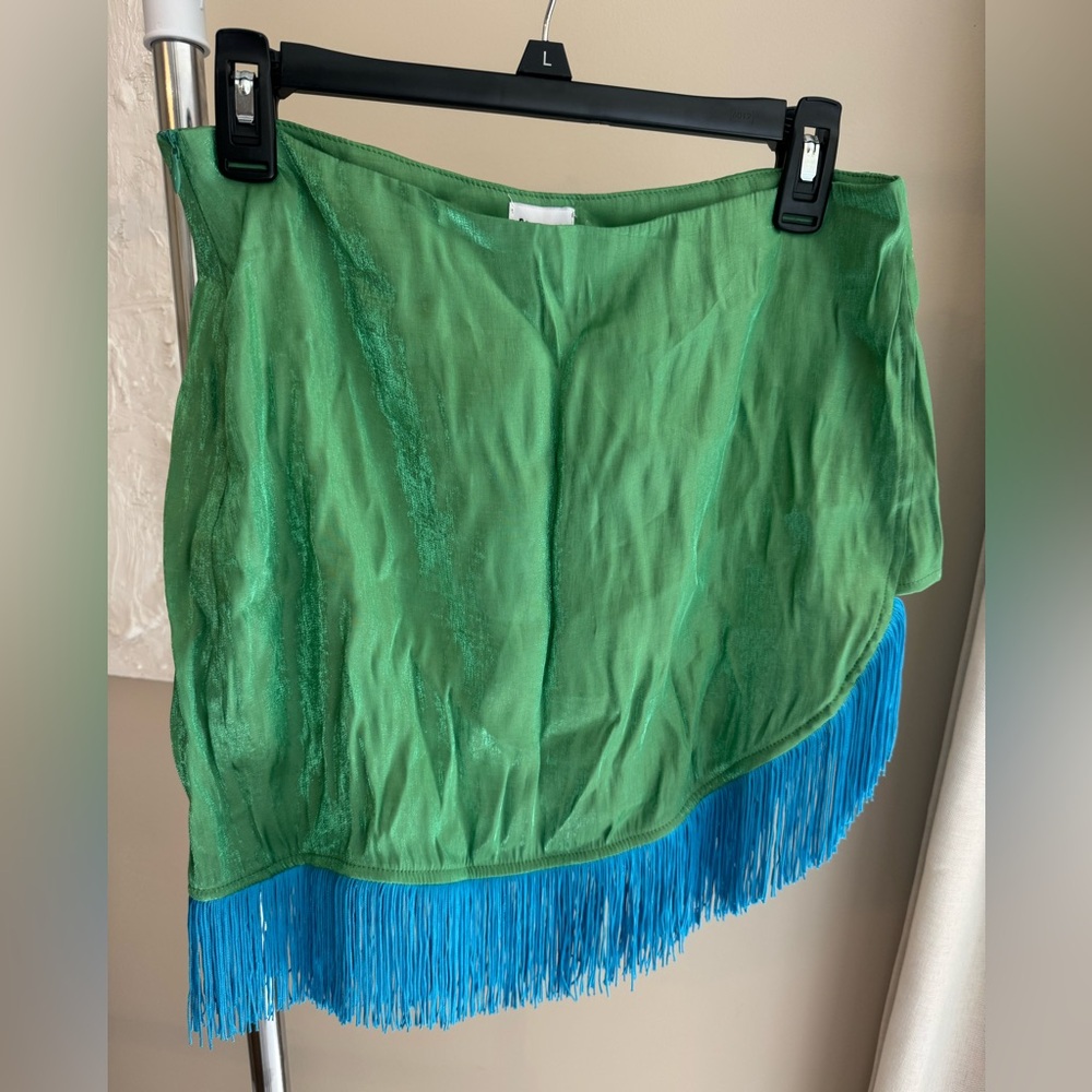 Princess Polly Green Skirt with Blue Fringe